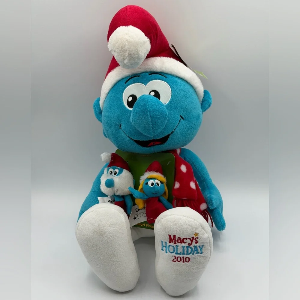 The Smurfs With Finger Pals Holiday Smurf Plush with Santa Hat 2010